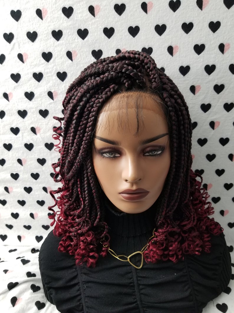 Handmade Box Braid Braided Lace Wig With Curly Ends Color 1b/Bug – HouseOfSarah14