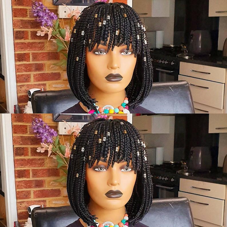 Braided Wig, Bob fringe. Black. Braidwig, Braidswig.