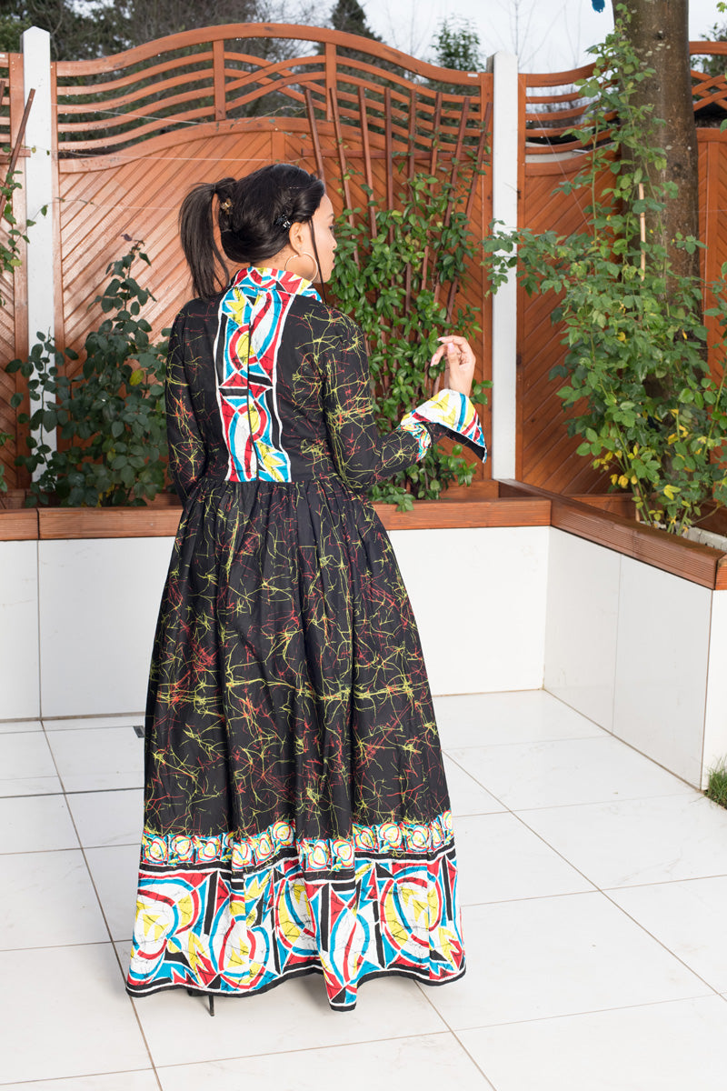 Sherika Black Antic Print Maxi Dress