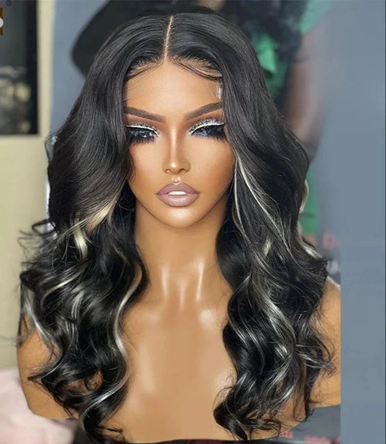 Black and Blonde Mixed Color Wavy Lace Wig