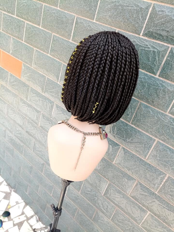 Braided Wig, Bob fringe. Black. Braidwig with Closure