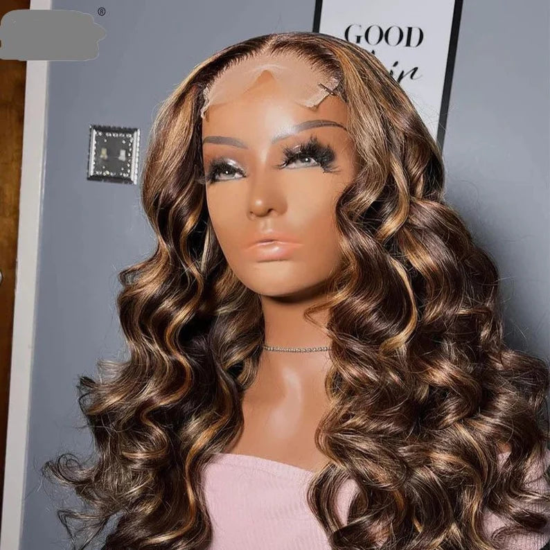 Wavy Brown With Blonde Highlight Wig