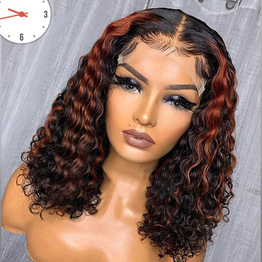 Highlight Curly Bob Cut Skin Melted Lace Wig