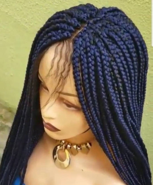 Blue braided wig,box braids,hand made wig,custom made braided wig,frontal wig,360 wig