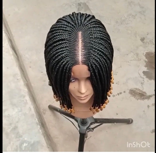 Braided wig with beads/ box braids / with closure/ 14 inches