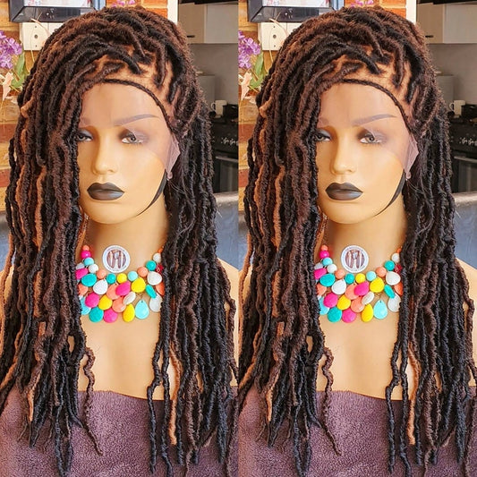 Braided Dread locs Wig, Black and Gold Highlights