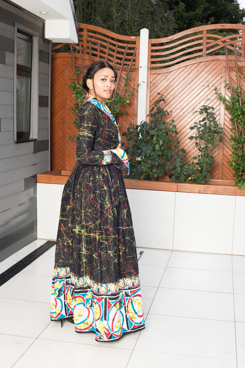 Sherika Black Antic Print Maxi Dress
