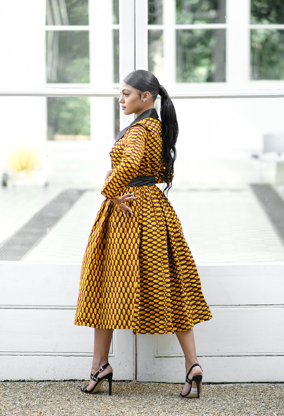 Rebecca African Print Tuxedo Midi Dress