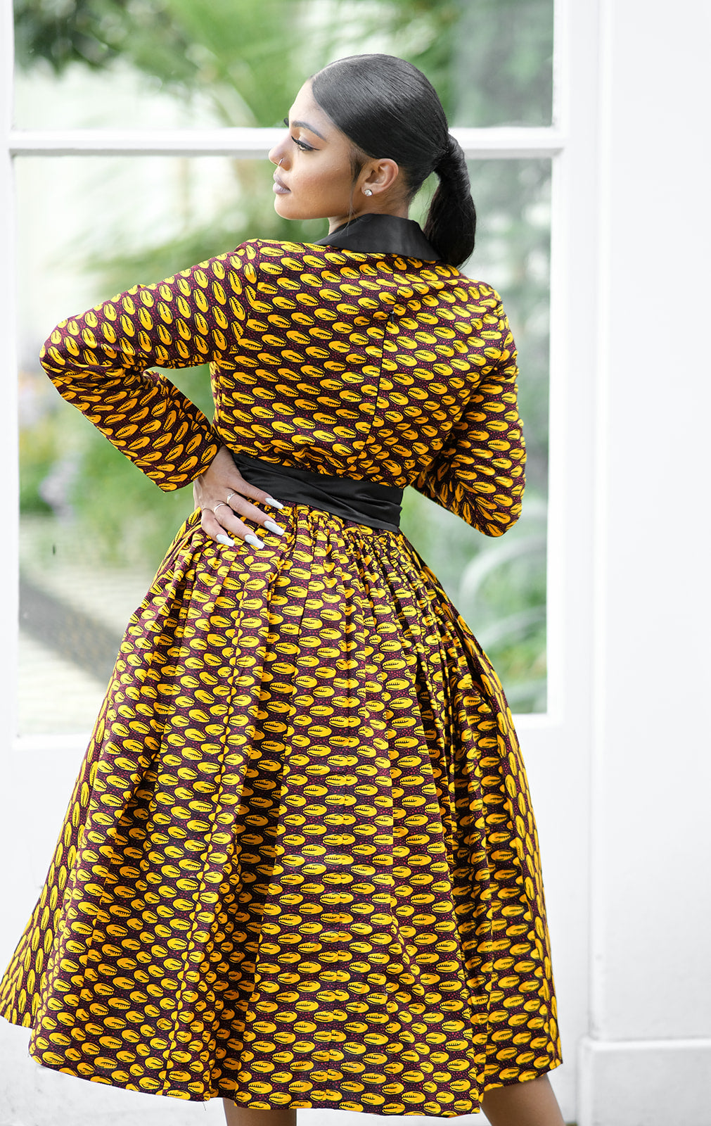 Rebecca African Print Tuxedo Midi Dress
