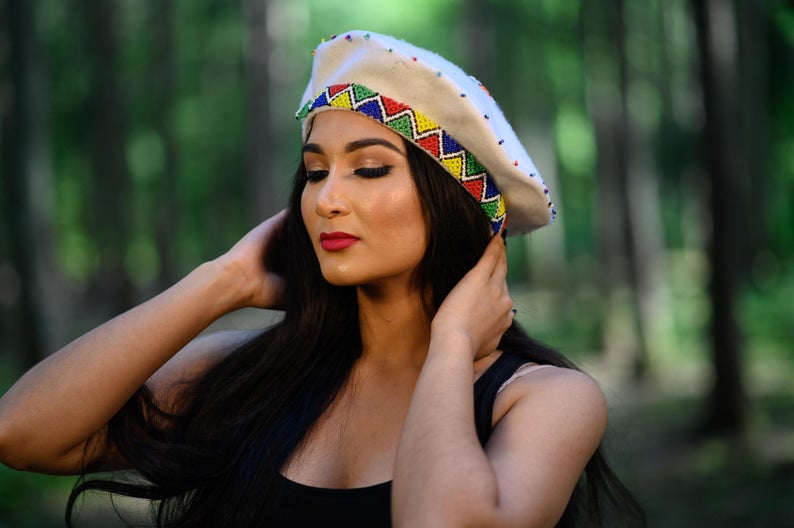 Zulu Beret Hat embellished with seed beads