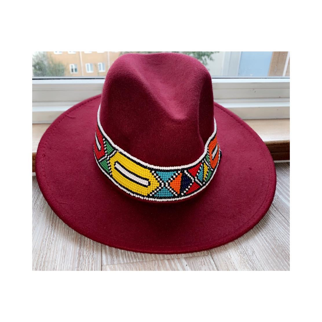 HouseOfSarah14 Burgundy Beaded Fedora Hat