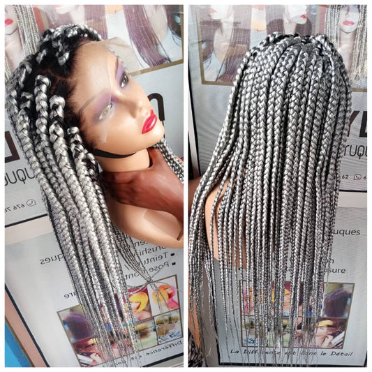 Full Lace Box Braided Wig  in Grey
