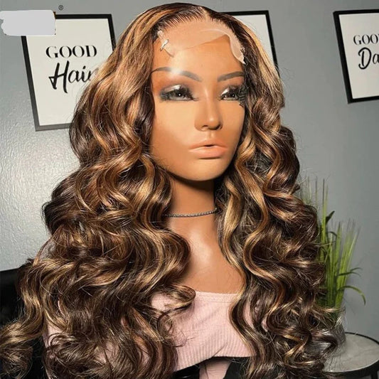 Wavy Brown With Blonde Highlight Wig